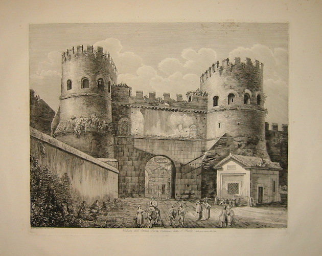 Rossini Luigi (1790-1875) Veduta dell'antica Porta Ostiense, detta S.Paolo dalla parte esterna della Città  1829 Roma 